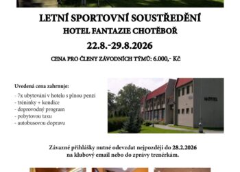 SPORTOVNÍ SOUSTŘEDĚNÍ CHOTĚBOŘ 22.8.-29.8.2026
